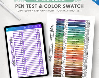 Printable pen test page, pen tracker, premade journal page, marker log, pen color swatch page, editable journal template
