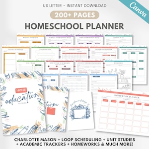 Editable homeschool planner 2025-2026, Printable teacher planner, Charlotte mason planner / multiple student, loop schdule, unit study