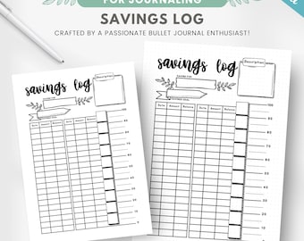 Printable savings log, savings tracker, sinking funds tracker, money savings challenge, finance planner insert, editable journal template