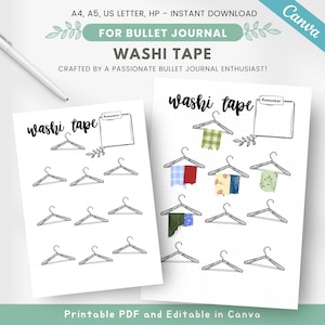 Afdrukbaar staal washi-tape, organisatiepagina washi-tape kleerhanger, kant-en-klare dagboekpagina, bewerkbare dagboeksjabloon