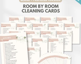 Tarjetas de tareas editables estilo boho, lista de verificación de limpieza por zonas, tarjetas de limpieza de habitaciones, lista de tareas familiares, lista de limpieza imprimible
