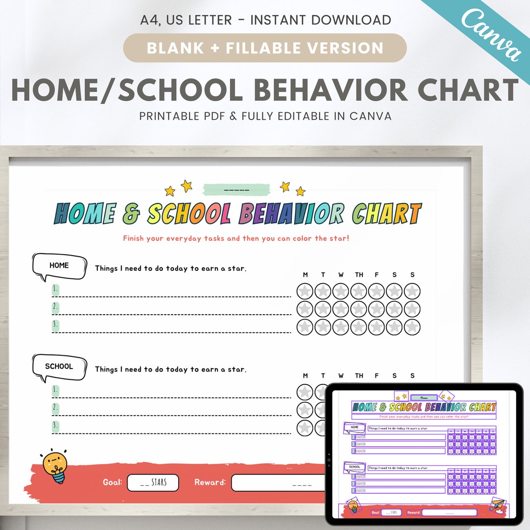 Printable Home & School Behavior Chart, Home School Chore Chart, Kids ...