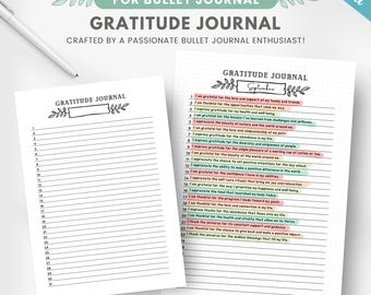 Printable gratitude journal, premade monthly gratitude bullet journal page, daily reflection, mental health planner, editable bujo template
