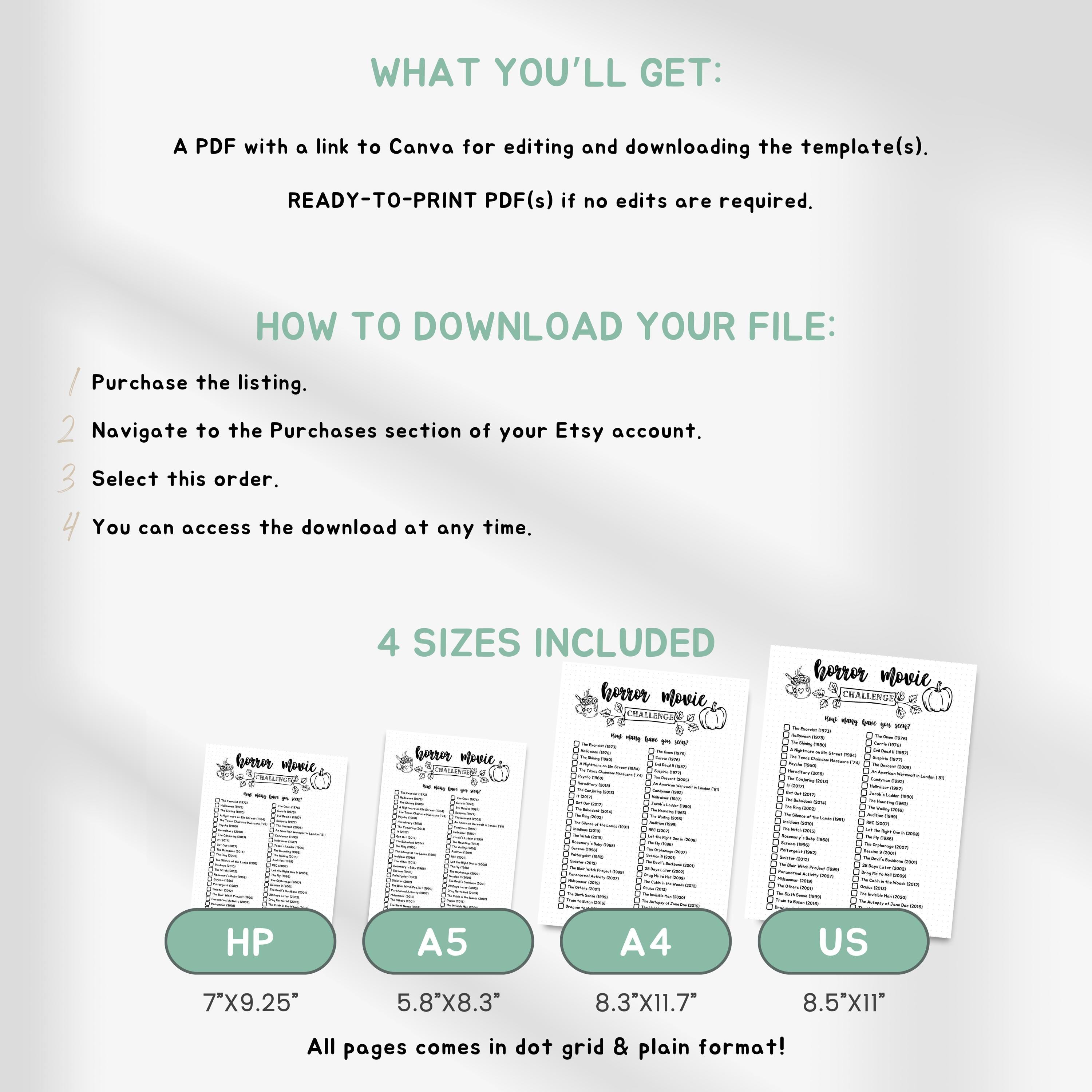 Editable Horror Movie Challenge, Scary Movie Checklist, Halloween Movie ...