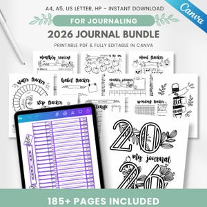 2026 Editable Journal bundle - 180+ Canva templates, printable planner insert | A4 & A5 - Value Pack image 1