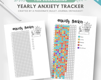 Seguimiento anual de ansiedad, página de diario imprimible, seguimiento de salud mental, seguimiento anual de estrés, seguimiento de depresión, plantilla de diario editable