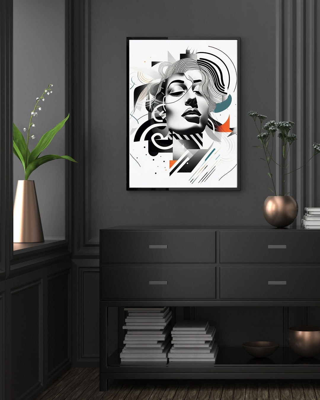 Modern Line Art Woman Face Abstract Face Art Wall Decor Wall Etsy