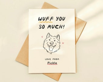 Custom Dog Portrait Card, Printable Pet Cards, Wuff You Birthday Card from the Dog, Simple Dog Outline, Cute Valentines Gift for Dog Dads