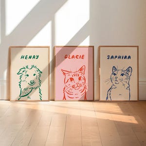Personalized Pet Illustration, Colorful Retro Dog Poster, Digital Cat Print, Funky Gallery Wall Art, Modern Line Drawing, Fun Dog Mom Gift