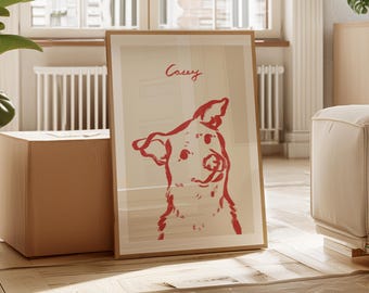 Personalisiertes Hundebild: Mid Century Modern Portrait, handgezeichnetes Kinderzimmerbild, buntes Bild, abstraktes Bild (druckbarer digitaler Download)