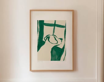 DOG BY WINDOW 01 - Abstract Dog Print, Emerald Green Entryway Wall Art, Digital Download