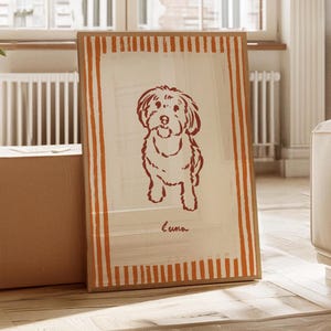 Eclectic Custom Pet Portrait with Stripes, Modern Hand Illustrated Painting, Colorful Digital Wall Art, Unique Personalized Animal Print