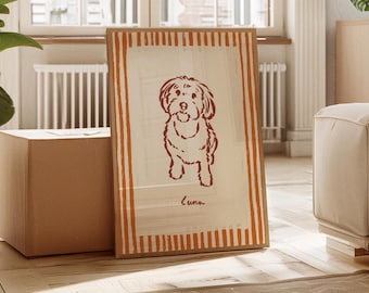 Eklektisches Tierporträt mit Streifen, moderne hand illustrierte Malerei, bunte digitale Wandkunst, einzigartiger personalisierter Tierdruck