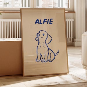 Aesthetic Custom Dog Portrait, Unique Digital Print, Simple Line Art, Colorful Gallery Wall, Cute Illustration, Personalized Memorial Gift