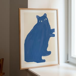 Big Blue Cat, Contemporary Animal Art Print, Abstract Cat Painting, Colorful Gallery Wall, Minimalist Pet Poster, Digital PRINTABLE Download