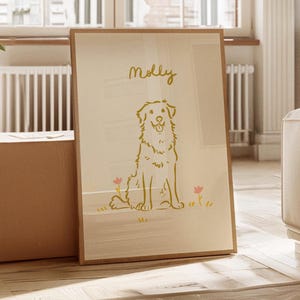 Cute Custom Dog Portrait with Flowers, Digital Pet Illustration, Minimal Dog Drawing, Unique Hand Drawn Pet Commission, Dog Memorial Gift