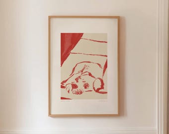 SOFA DOG 02 - Red Dog Print, Modern MCM Living Room Decor, Digital Download