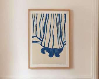 SNEAKY CAT 03 - Blauer, vielseitiger Druck, abstrakte Malerei von Iambuni Studio (digitale druckbare Wandkunst)
