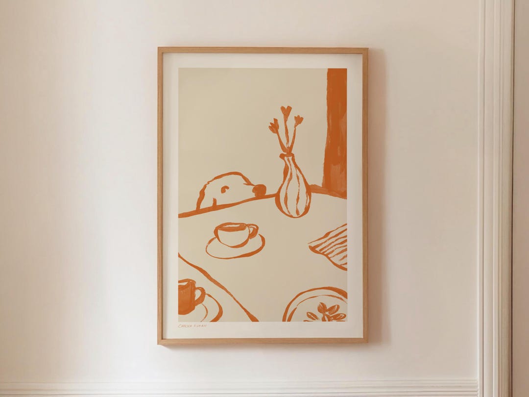 Sneaky Dog Kitchen Print, Abstract Coffee Wall Art, Funny Diner Decor, INSTANT download Wh
