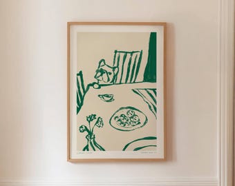 SNEAKY DOG 09 - Green Kitchen Dog Print, Abstract Coffee Wall Art (Digital Printable)
