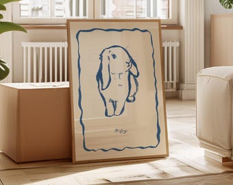 Custom Rabbit Portrait, Funky Hand Drawn Pet Print (Digital Download)