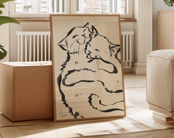 Personalisiertes Tierportrait, handgezeichneter abstrakter Kunstdruck, personalisiertes Mid-Century Modern Wandbild (Digitaler Download)