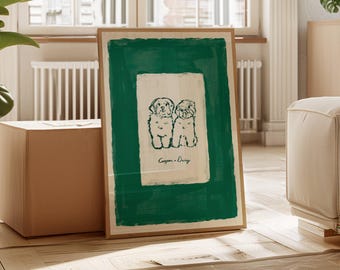 Tierportrait, handgezeichnet, Mid-Century Modern, Wandkunst, bunt, Digitaldruck (Digitaler Download)
