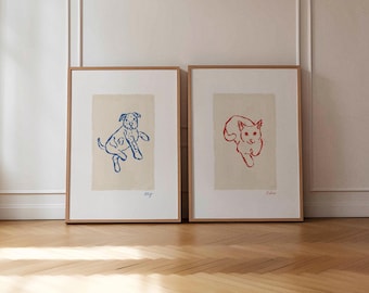 Benutzerdefinierte Haustier Porträt-Set, personalisierte Hund Katze Kunst, moderne Tierdrucke, minimalistische Haustier Kunstwerk, neutrale Wand-Dekor-Bundle, DIGITAL Download
