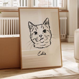 Cat Line Portrait, Custom Drawing, Minimalist Pet Outline Art, Digital Cat Print, Black and White Illustration, Cat Sketch Memorial Gift