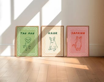 Custom Funky Pet Portrait, Cute Digital Cat Poster, Colorful Dog Gallery Wall Art, Retro Pet Prints, Groovy Line Drawing, Fun Pet Gift