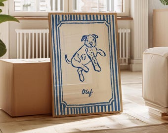 Tierportrait mit Streifen, Vintage Hundeportrait, bunte DIGITALE Wandkunst, Retro-Galerie, Tierportrait, lustiges einzigartiges Geschenk