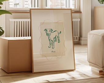 "Wunderschöner Hund: Mid Century Modern Handgezeichnetes Portrait, ""Funky"" Bild, abstraktes Bild, moderne Kunst (druckbarer digitaler Download)"