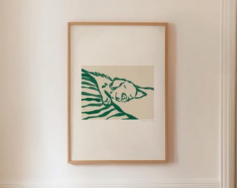 RESTING DOG, Maximalist Wall Art, Mid Century Modern Print, Scandinavian Home Decor, Green Abstract Painting, Digital Printable Download