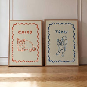 Custom Two Pet Portrait, Personalized Digital Poster, Retro Funky Animal Print, Modern Cat and Dog Illustration, Unique Gift for Fog Mom