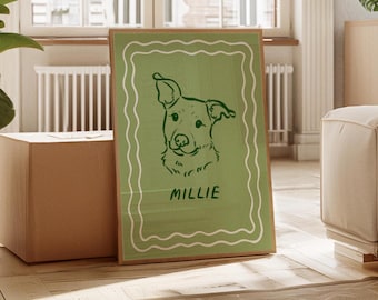 Funky Custom Dog Portrait, Cute Pet Line Art, Digital Pet Poster, Retro Gallery Wall, Fun Illustrated Print, Hand Drawn Doodle, Dog Mom Gift