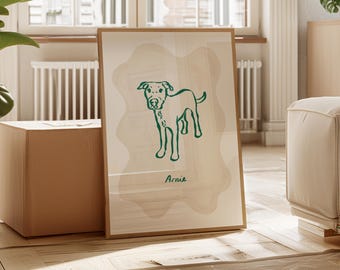 Personalisiertes Hunde Gemälde: Modernes Tier Portrait, Abstrakte Kunst Gemälde, Abstrakte Kunst, Dekor der 70er Jahre (druckbare digitale Datei)