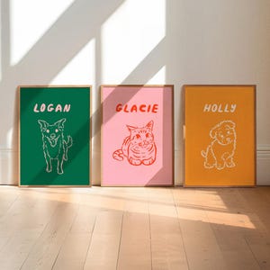 Unique Custom Pet Portrait, Cute Digital Pet Print, Colorful Pet Wall Art, Maximalist Retro Illustration, Cute Line Drawing, Trendy Pet Gift