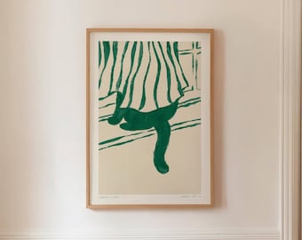 SNEAKY CAT 06 - Abstract Cat Print, Whimsical Green Line Art, Instant Download