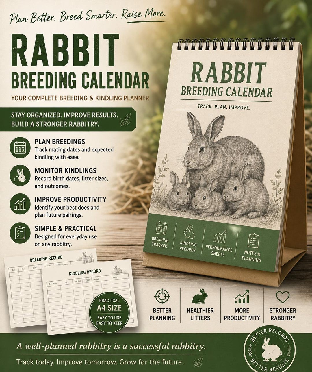 Rabbit Breeding Calendar | Doe Buck Records, Rabbitry Planner (instant ...