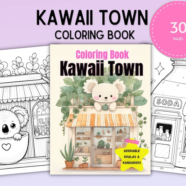 Kawaii Town Coloring Book - 30 Adorable Pages