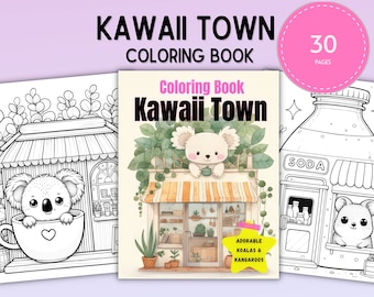 Kawaii Town Coloring Book - 30 Adorable Pages