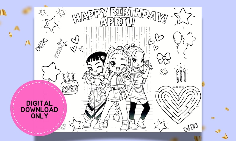 Kpop Demon Hunters Personalized Coloring Placemat, Printable Digital ...