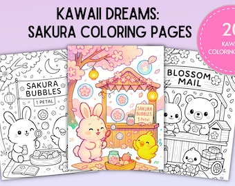 Kawaii Dreams Coloring Pages - 20 Sakura Designs for Relaxation