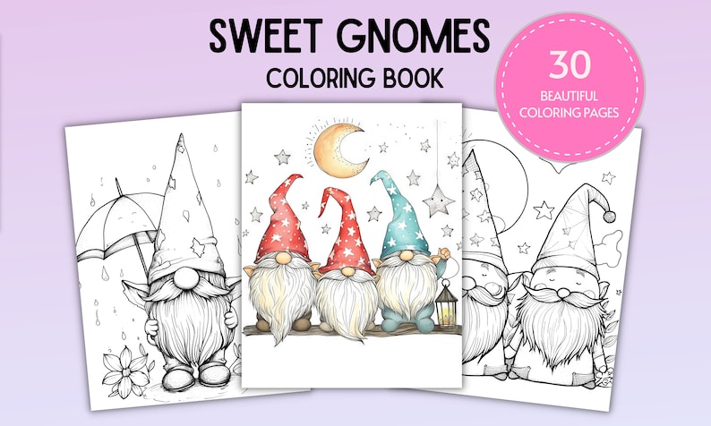 Sweet Gnomes Coloring Page - 30 Adorable Pages - Instant Download - Etsy