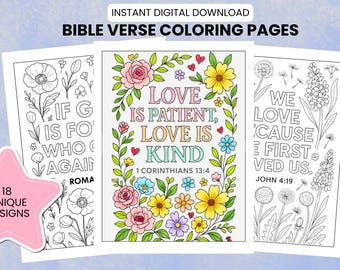 Bible Verse Coloring Pages | Christian Coloring Book for Adults & Teens | 18 Unique Scripture Art Sheets | Instant Download
