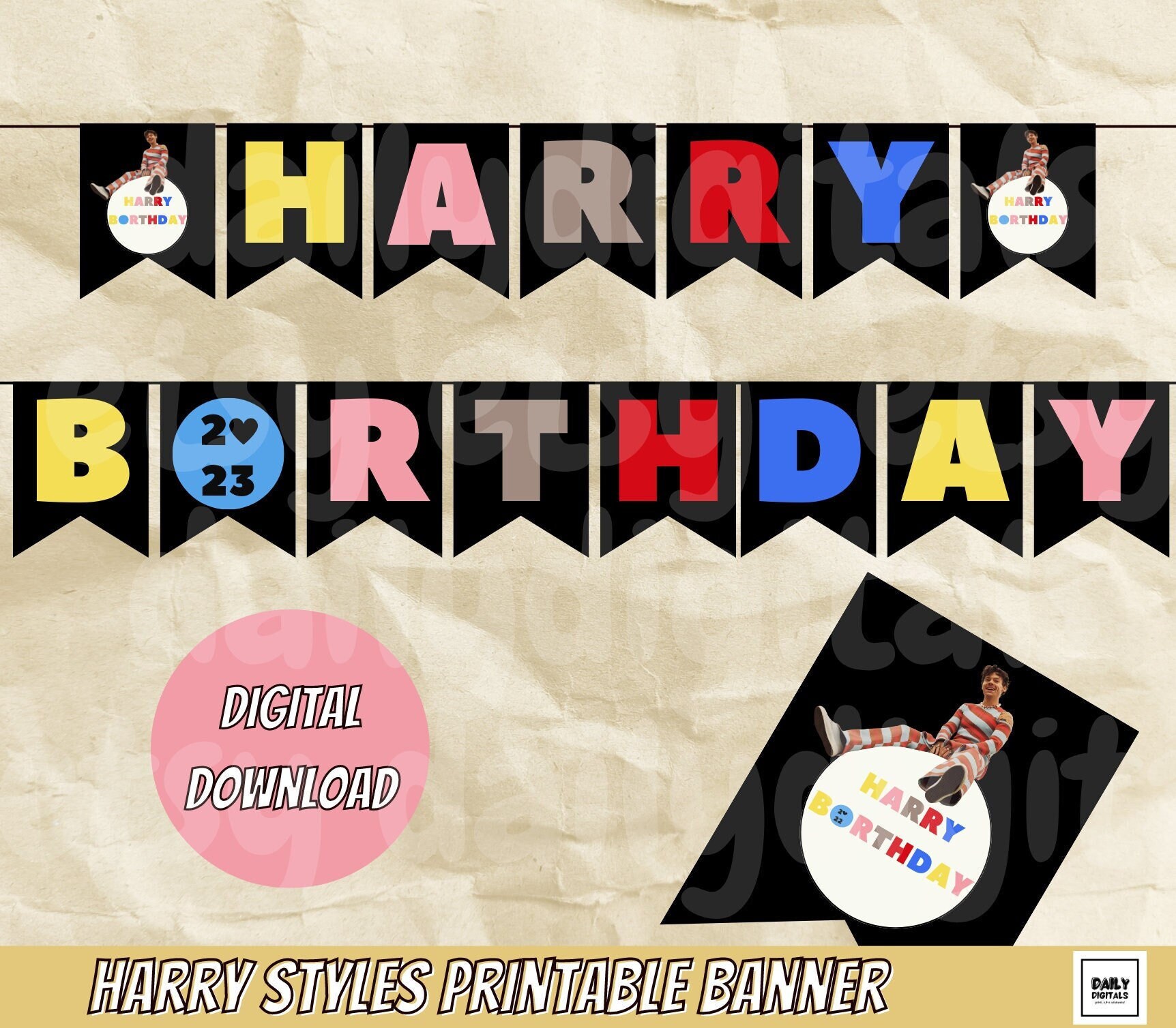 Harry Styles Birthday Banner Digital Download Printable Etsy