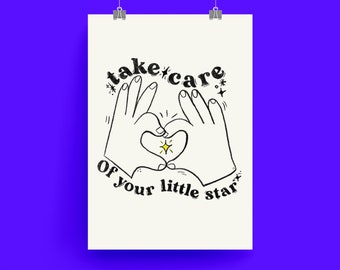 Affiche Illustration, citation joyeuse pour se booster, TAKE CARE