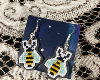 Cross Stitched Bee Earrings