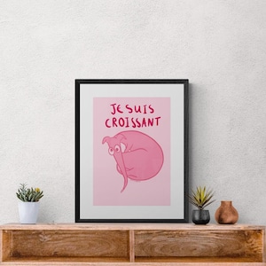 Je Suis Croissant, Snuggly Doggo, Vibrant, Fun and Quirky Wall Art Print, Available in Sizes A5, A4 & A3