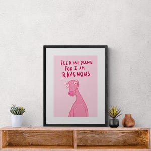 Feed Me Please, Ravenous Doggo, Vibrant, Fun and Quirky Pink Wall Art Print, Available in Sizes A5, A4 & A3